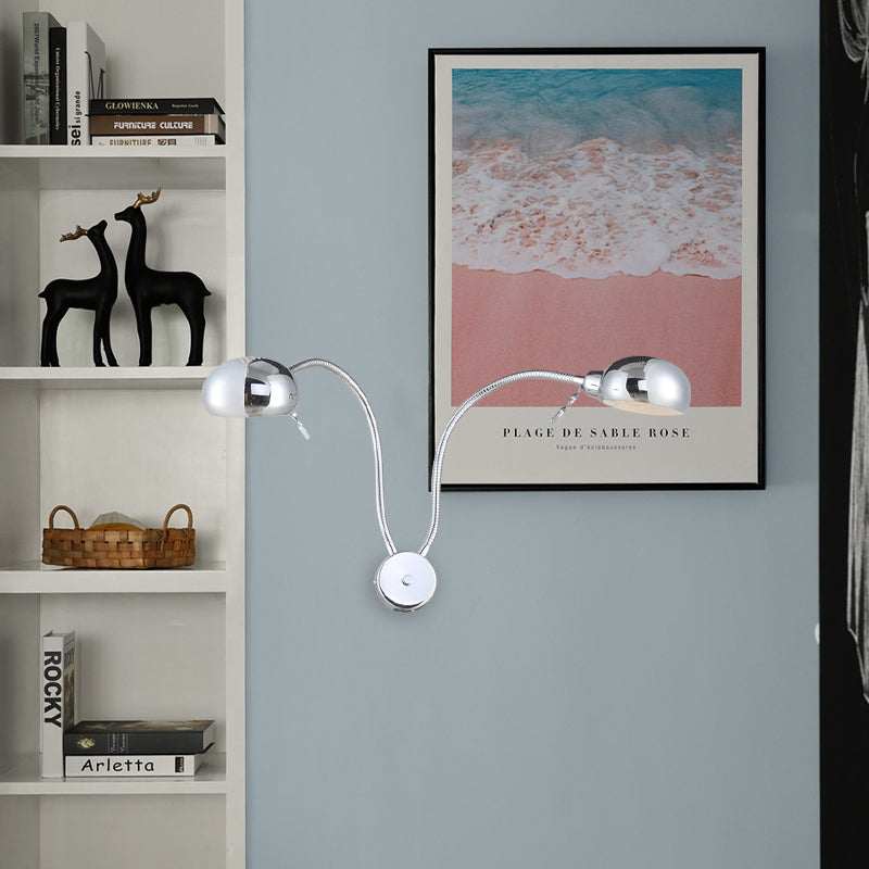 Rynx | Double-headed metal wall lamp industrial style 2 lights bedroom wall lamp with flexible arm in black/chrome