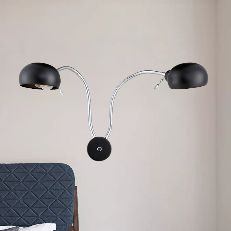 Rynx | Double-headed metal wall lamp industrial style 2 lights bedroom wall lamp with flexible arm in black/chrome