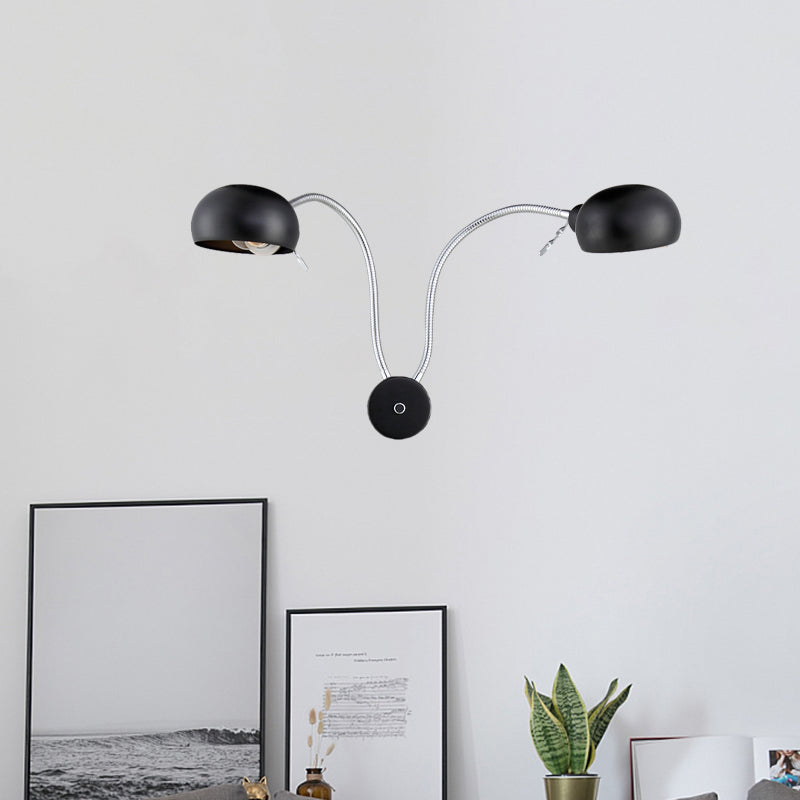 Rynx | Double-headed metal wall lamp industrial style 2 lights bedroom wall lamp with flexible arm in black/chrome