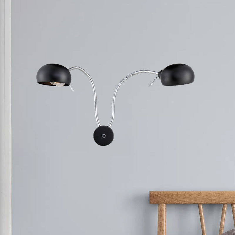 Rynx | Double-headed metal wall lamp industrial style 2 lights bedroom wall lamp with flexible arm in black/chrome