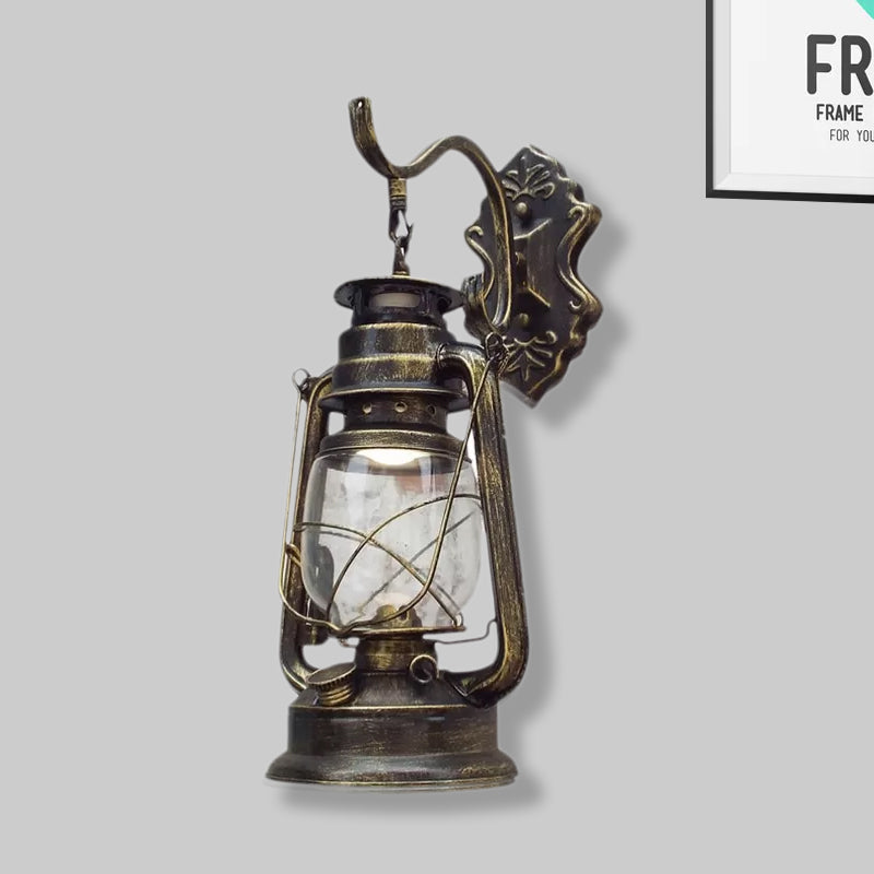 Rynx | Clear Glass Black/Antique Brass Wall Lamp Lantern 1-Light Coastal Light for Veranda