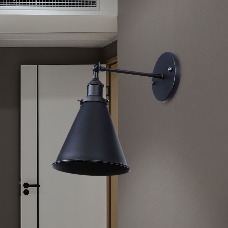 Rynx | Black/Rust 1 Head Wall Lamp Farmhouse Style Wrought Iron Conical Adjustable Wall Light Fixture for Outdoor