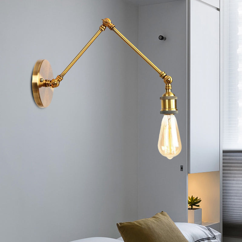 Rynx | 1 Light Swing Arm Wall Lamp Light Industrial Black/Brass Metal Wall Light Fixture for Bathroom