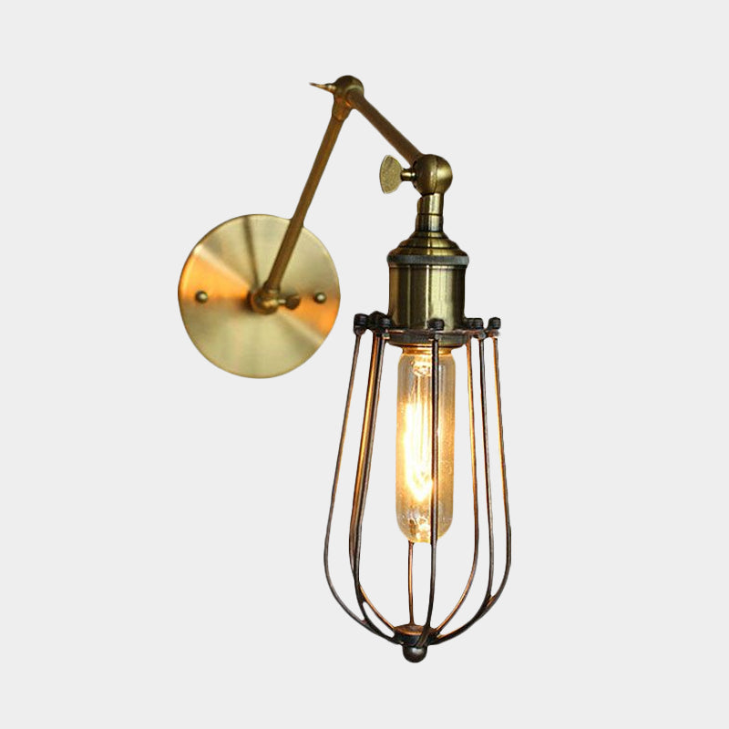 Rynx | 1 Light Swing Arm Wall Lamp Light Industrial Black/Brass Metal Wall Light Fixture for Bathroom