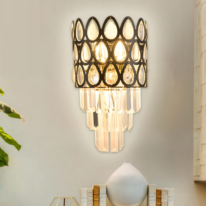 Rynx | Tear Shape Grid Wall Mount Light Contemporary Faceted Crystal 3 Lights Black/Gold Wall Lamp Light