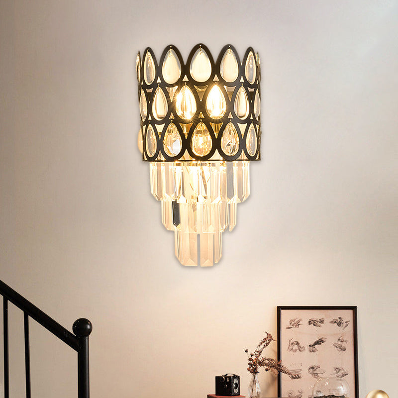 Rynx | Tear Shape Grid Wall Mount Light Contemporary Faceted Crystal 3 Lights Black/Gold Wall Lamp Light