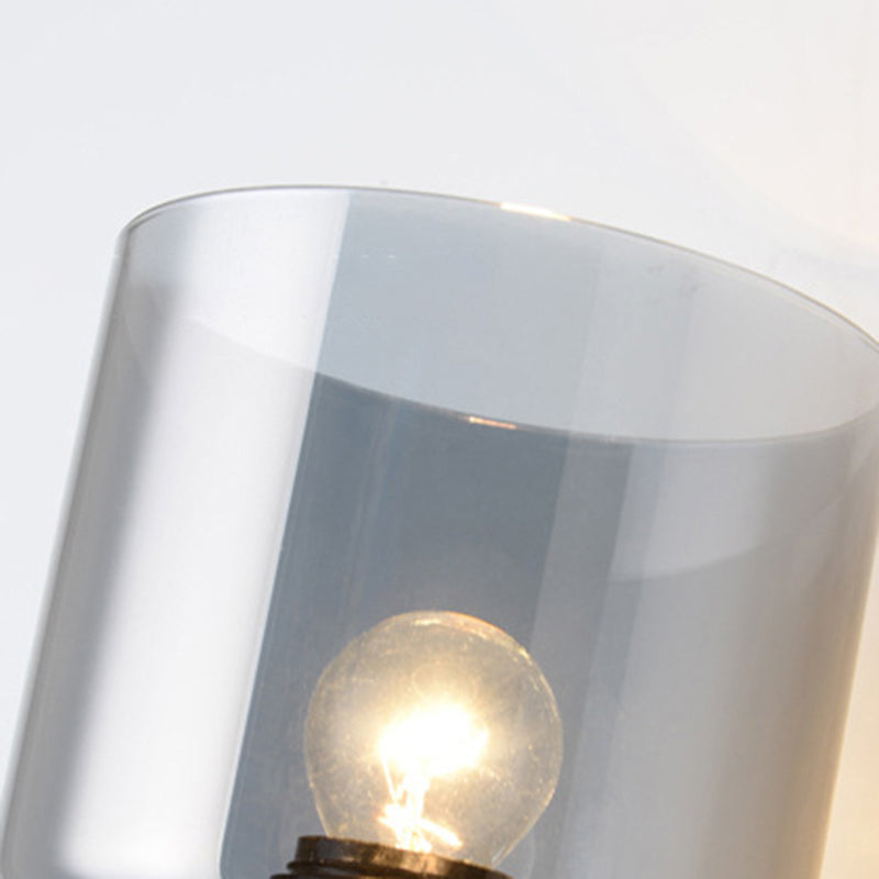 Rynx | Cylindrical gray glass wall lamp modernist 1 light chrome wall light with 1 switch/2 switches/no switch