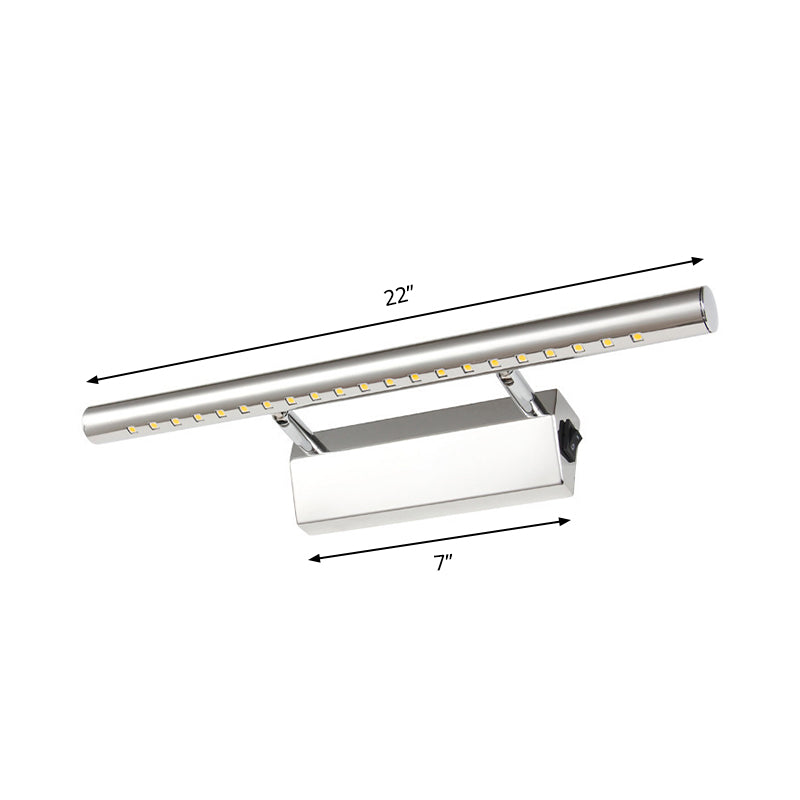 Rynx | Modern Style Cylinder Vanity Wall Sconce Metallic 10"/16" W LED Bathroom Wall Light in Chrome, Warm-/White Light
