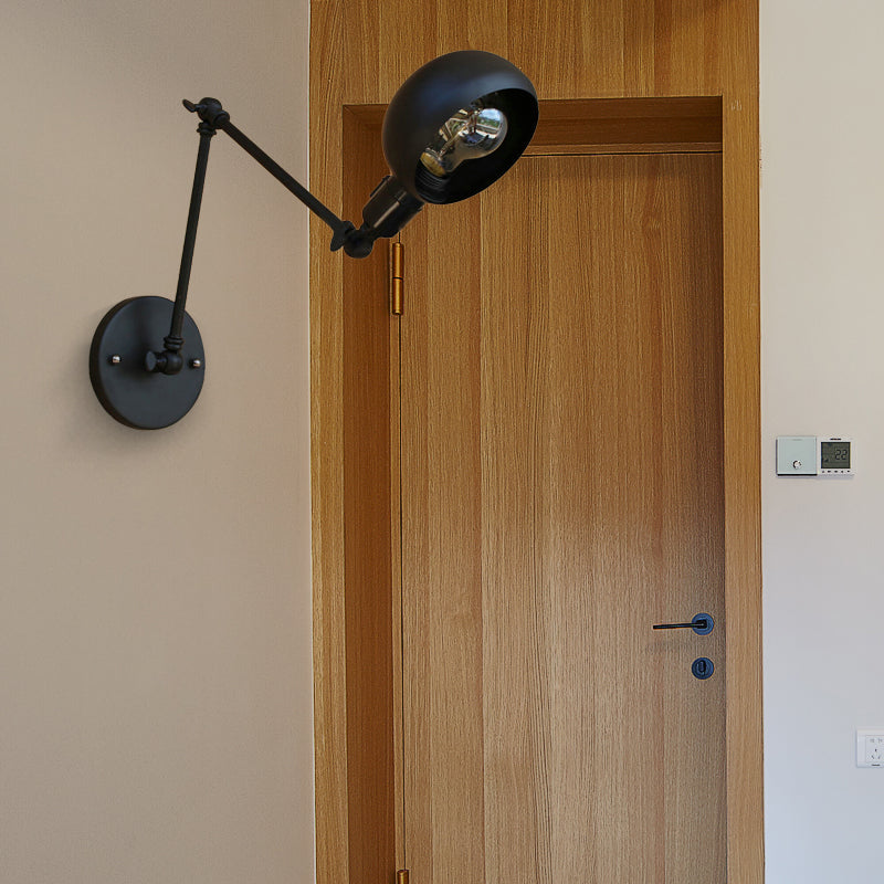 Rynx | 1 head wall-mounted light loft style dome shade metal adjustable wall lamp in black for bedroom
