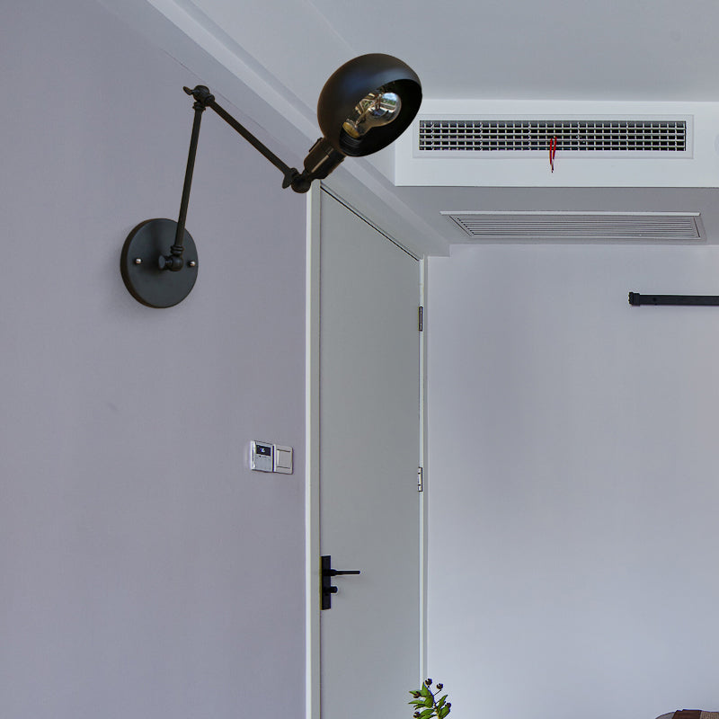 Rynx | 1 head wall-mounted light loft style dome shade metal adjustable wall lamp in black for bedroom