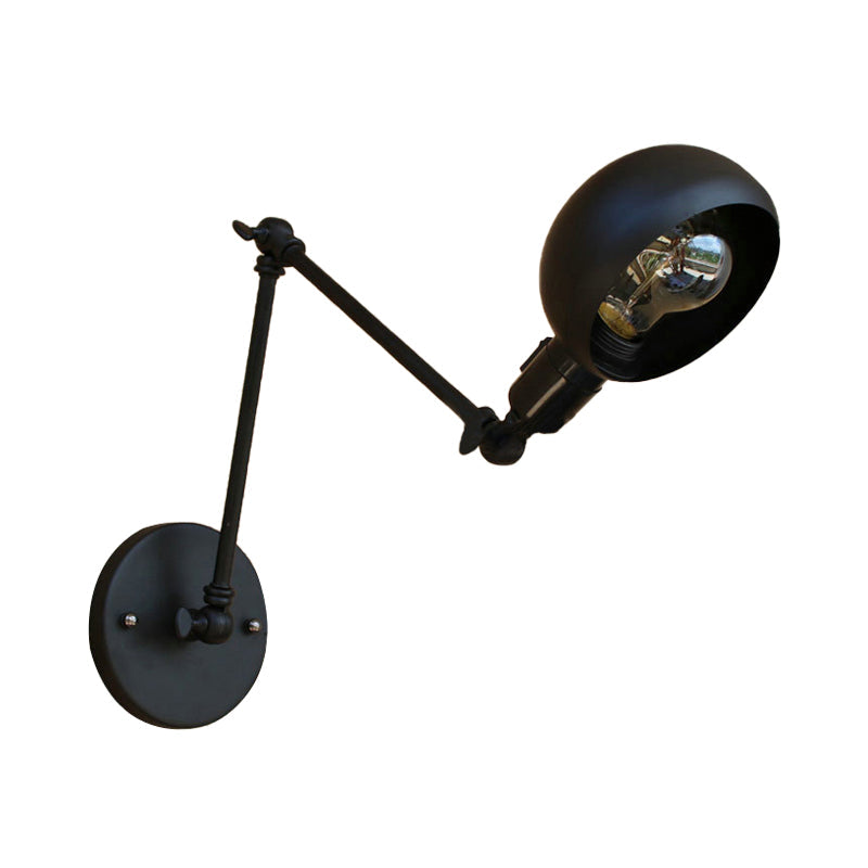 Rynx | 1 head wall-mounted light loft style dome shade metal adjustable wall lamp in black for bedroom