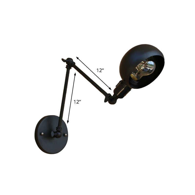 Rynx | 1 head wall-mounted light loft style dome shade metal adjustable wall lamp in black for bedroom