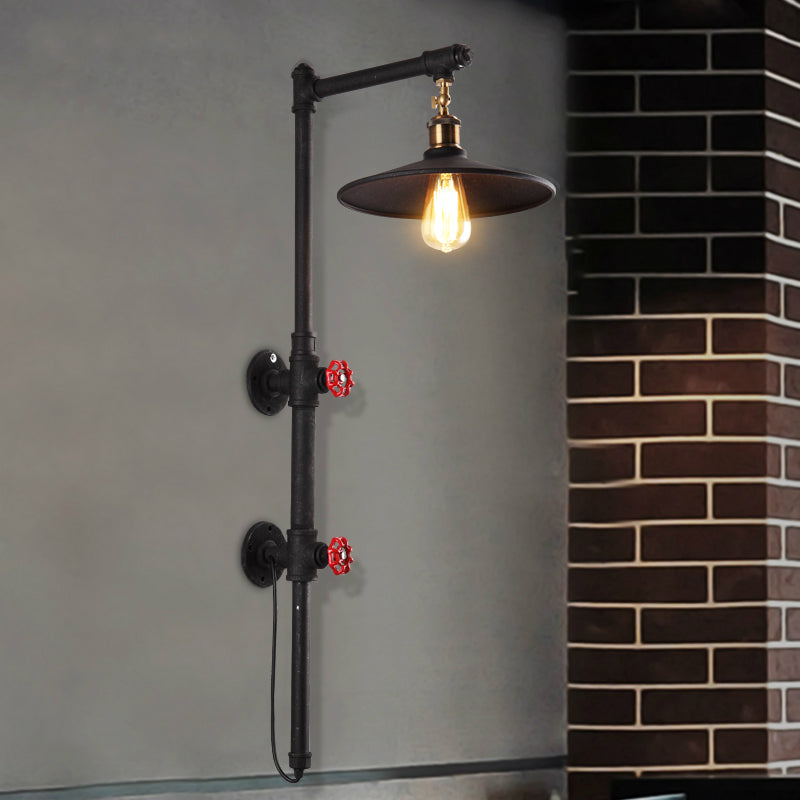 Rynx | 1 Light Flat Wall Sconce Lighting with Pipe and Angle Arm Industrial Style Black Metallic Wall Lamp