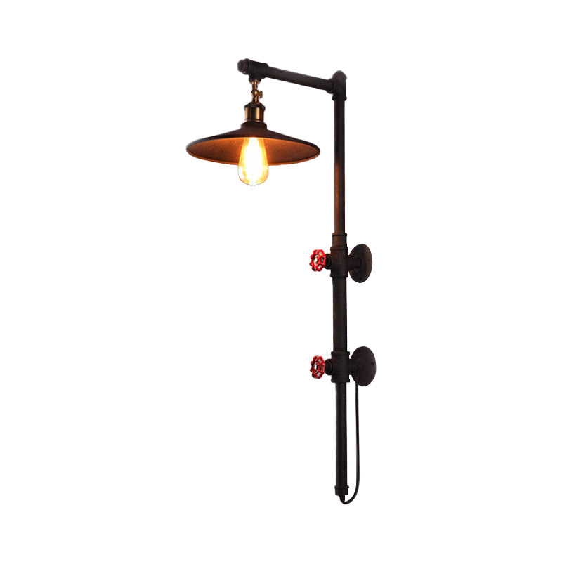 Rynx | 1 Light Flat Wall Sconce Lighting with Pipe and Angle Arm Industrial Style Black Metallic Wall Lamp