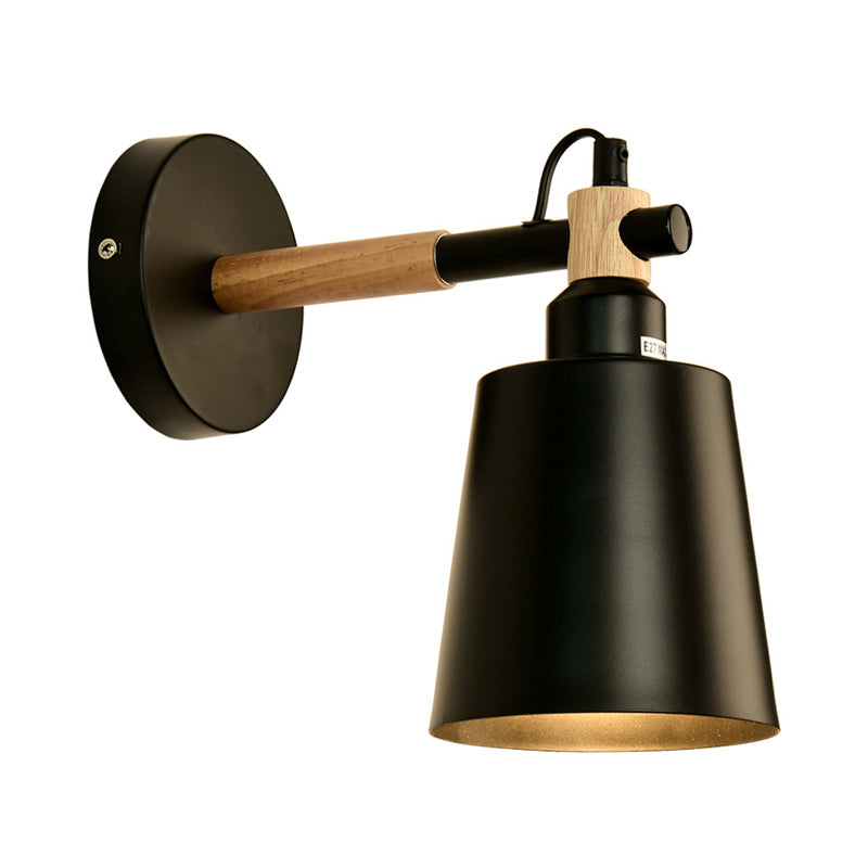 Rynx | 1 Light cylindrical wall lamp fixture in modernist style Black metal wall lamp with wood connection for the bedroom