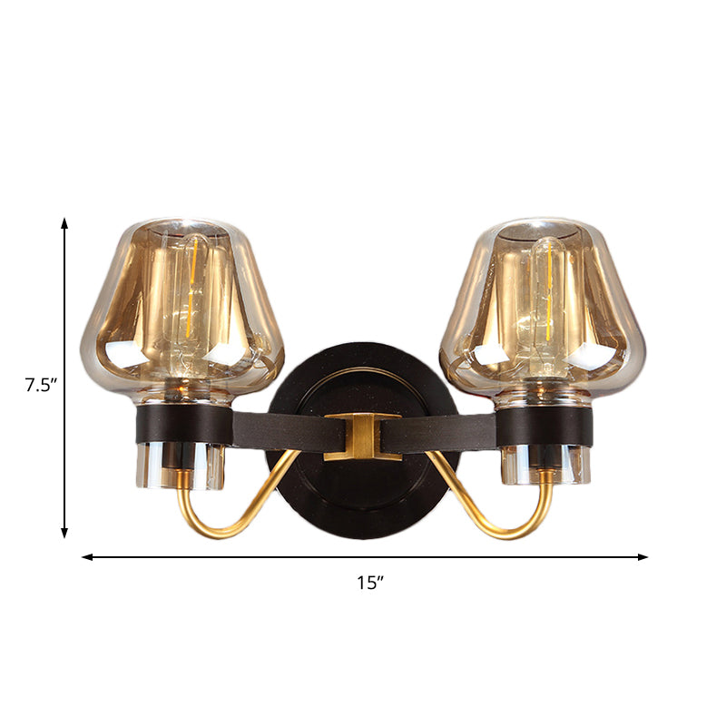 Rynx | 2-Lamp Mushroom Wall Light Modern Black Amber Glass Wall Lamp for Living Room