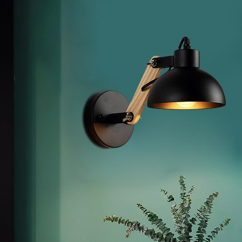 Rynx | Nordic Splicing Rotatable Wall Lamp 1-Light Metal Wall Lamp Lighting with Bowl Shade in Black/White-Wood