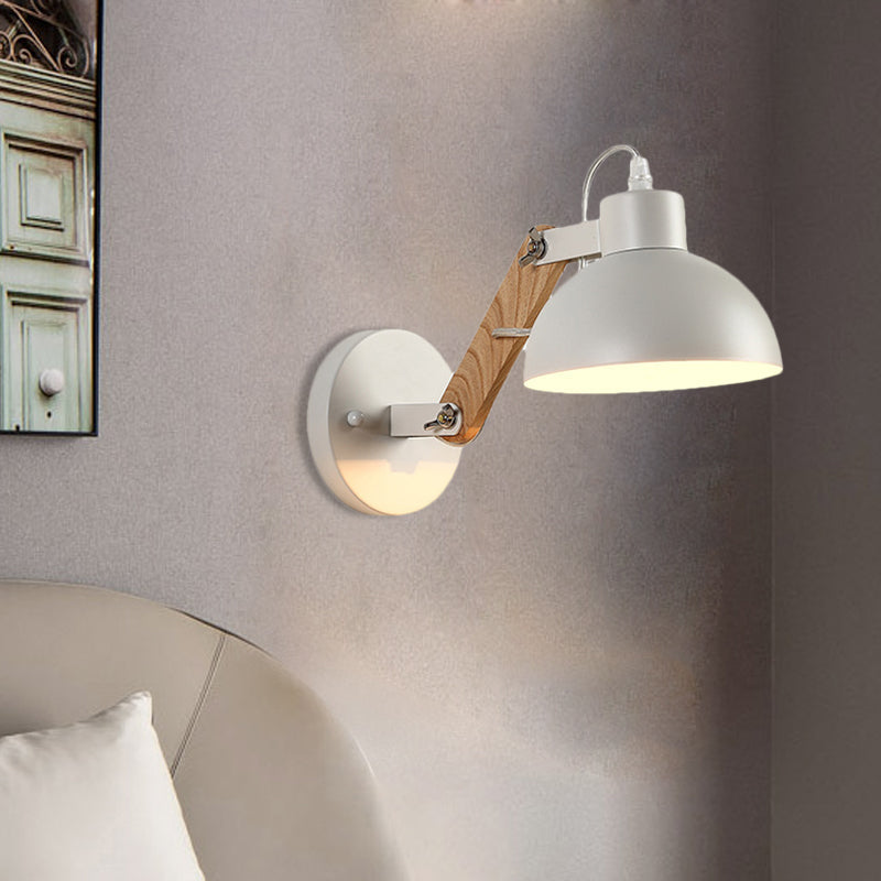 Rynx | Nordic Splicing Rotatable Wall Lamp 1-Light Metal Wall Lamp Lighting with Bowl Shade in Black/White-Wood