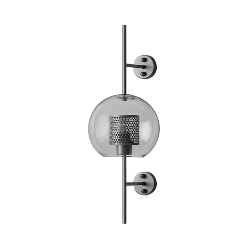 Rynx | 8"/9.5" W Global Bedroom Wall Light Colonial Clear Glass 1 Light Bronze/Silver Gray Wall Lamp with Inner Cylinder Wire Mesh