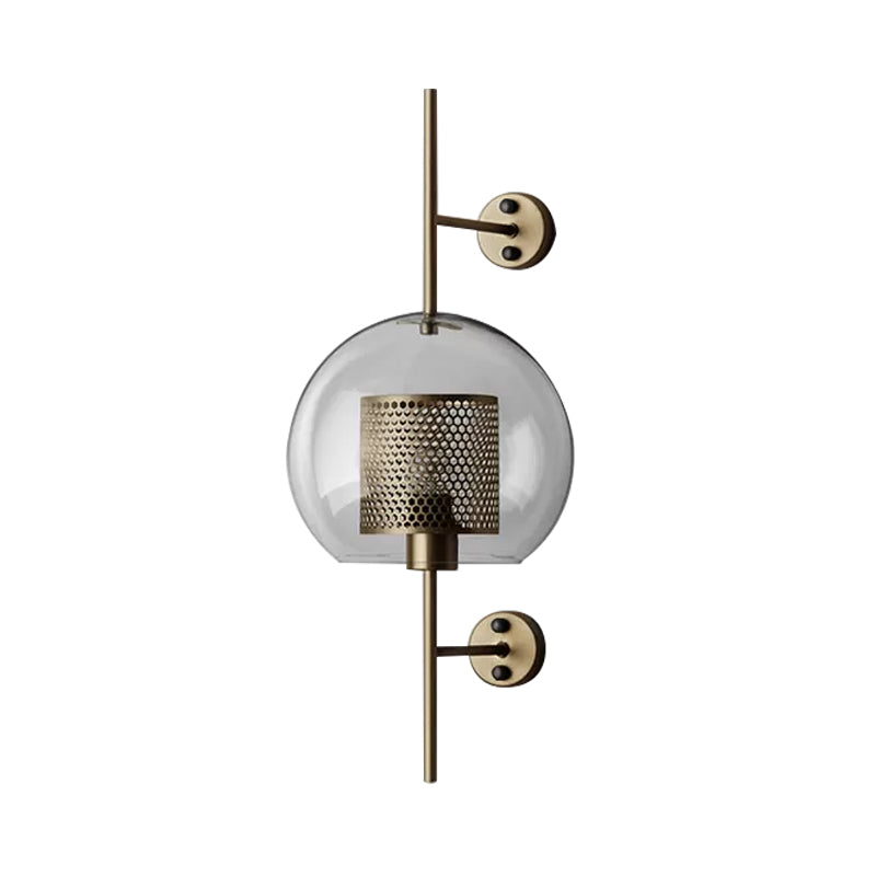 Rynx | 8"/9.5" W Global Bedroom Wall Light Colonial Clear Glass 1 Light Bronze/Silver Gray Wall Lamp with Inner Cylinder Wire Mesh