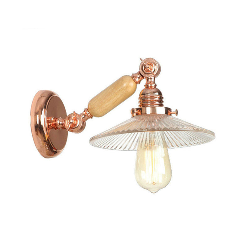 Rynx | Ribbed Glass Pink Gold Wall Lamp Saucer 1-Light Industrial Wall Lamp Mounting for Living Room