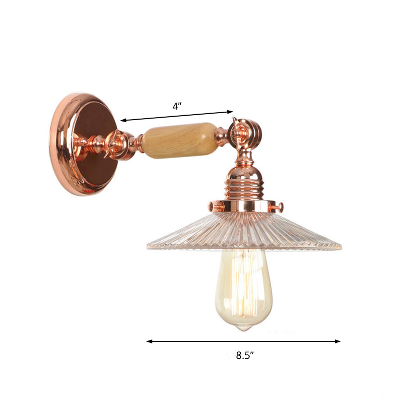 Rynx | Ribbed Glass Pink Gold Wall Lamp Saucer 1-Light Industrial Wall Lamp Mounting for Living Room
