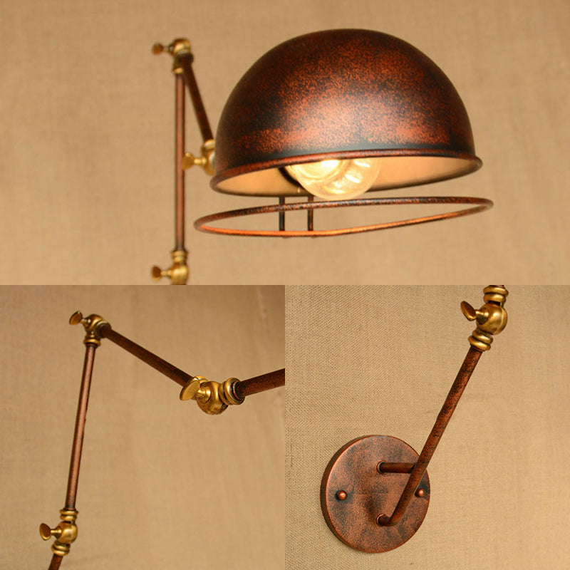 Rynx | Vintage Industrial Bowl Wall Lamp 1 Light Iron Wall Lamp with Rotatable Arm in Black/Metal
