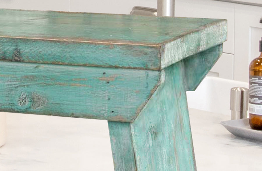 Rynx | Sage Green Distressed Wood Riser Stool