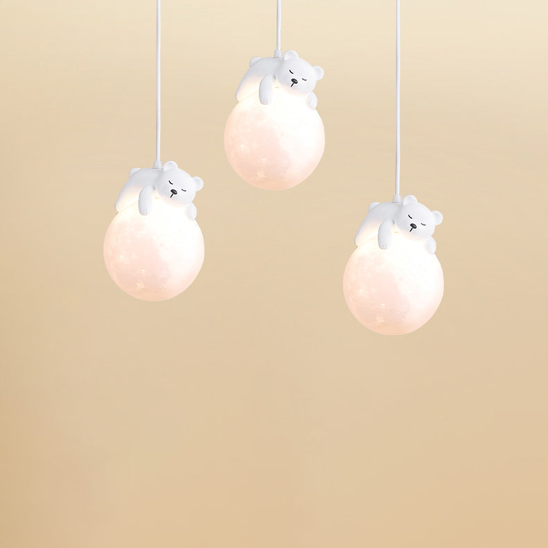 Rynx | Contemporary creative PE spherical umbrella resin animal rabbit bear design 1-light pendant lamp for the living room