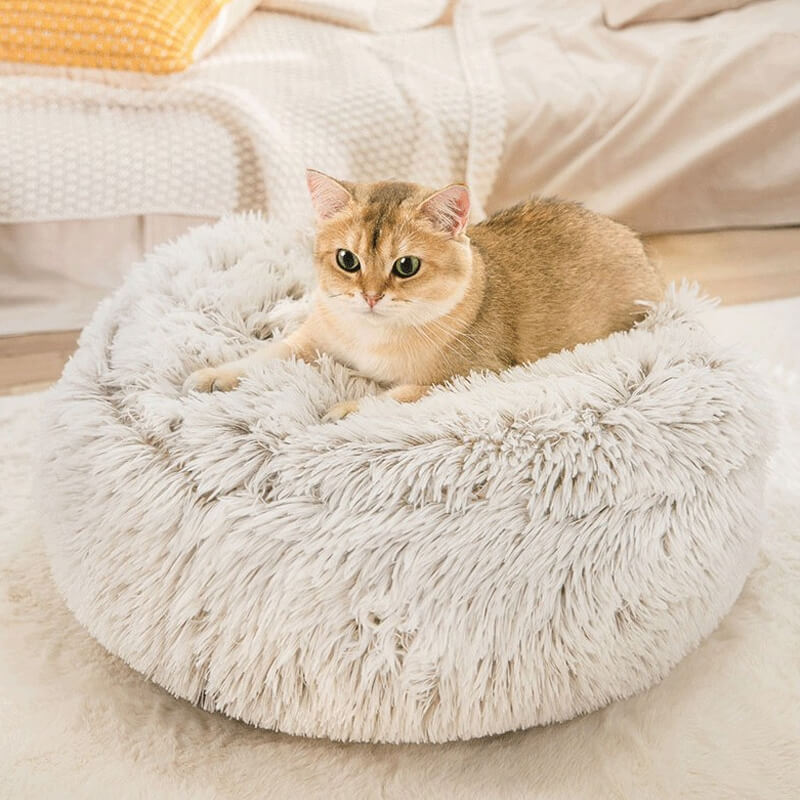Rynx | Round Fluffy Cat Bed, Pet Bed Calming Cave Bed
