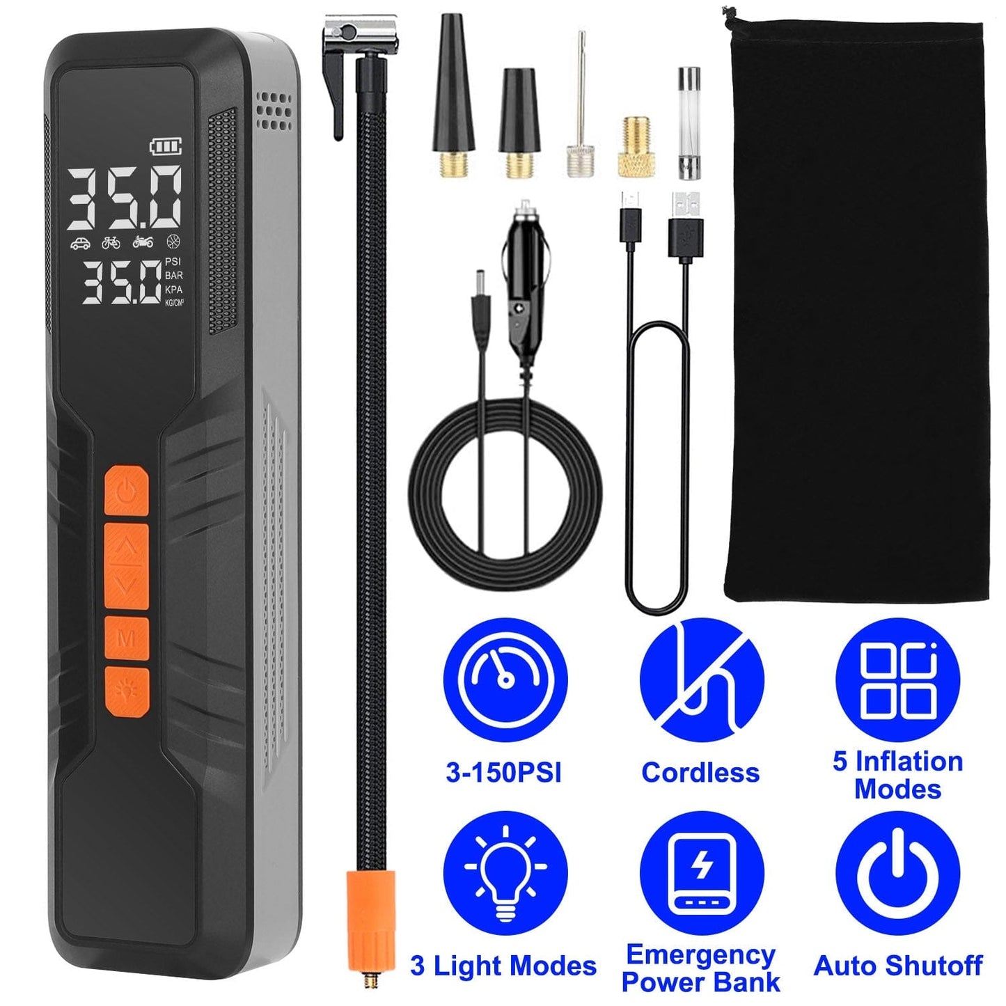 Rynx | 150 PSI Portable Tire Pump Wireless Digital Air Compressor