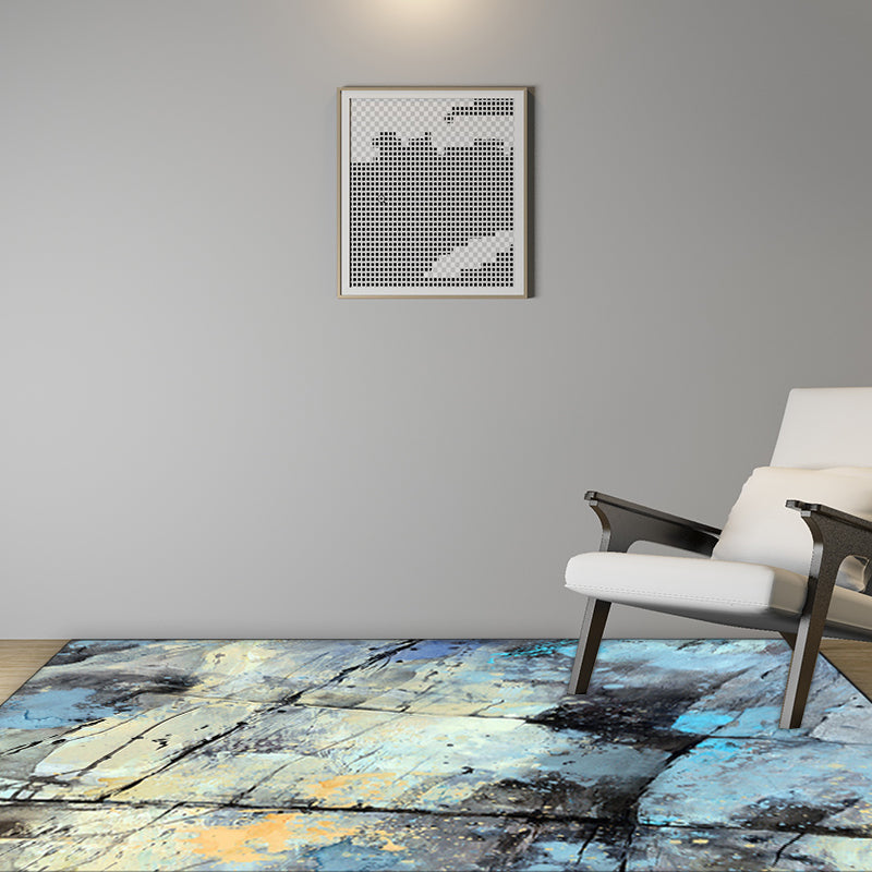 Rynx | Blue Bedroom Rug Modern Abstract Lines Splash Ink Pattern Area Rug Polyester Washable Carpet