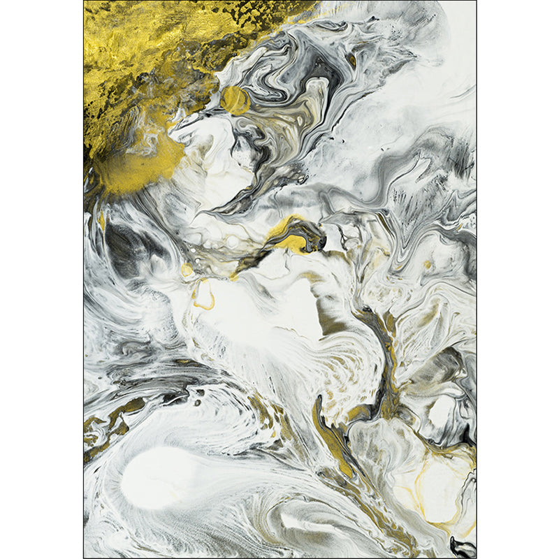 Rynx | Contemporary Modern Rug in White Abstract Paint Print Area Rug Polyester Washable Carpet for Bedroom