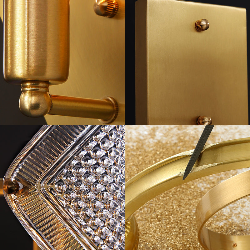 Rynx | 1 Bulb Rhombus Wall Light Fixture Modern Stylish Metal and Clear Crystal Wall Lamp in Brass Finish