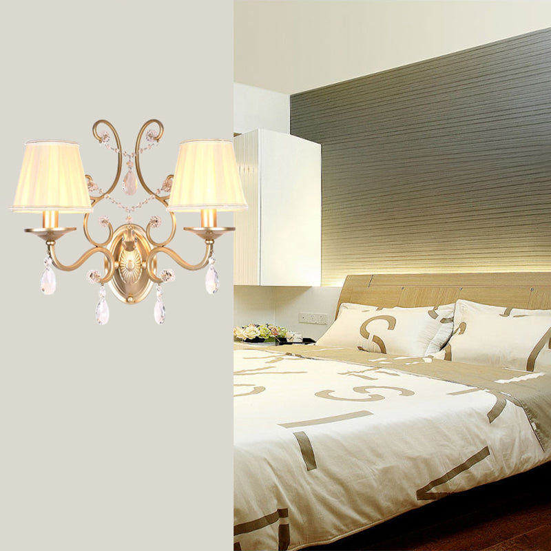 Rynx | Curved Arm Wall Light Contemporary Crystal 1/2-Light Wall Mounted Lighting with/without Shade in Brass