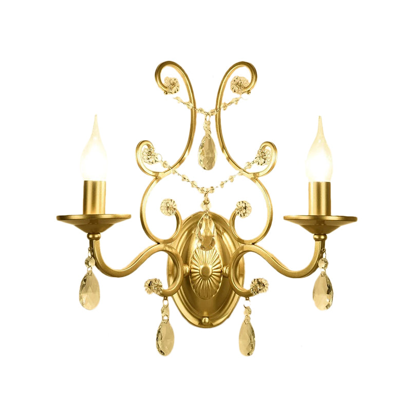 Rynx | Curved Arm Wall Light Contemporary Crystal 1/2-Light Wall Mounted Lighting with/without Shade in Brass