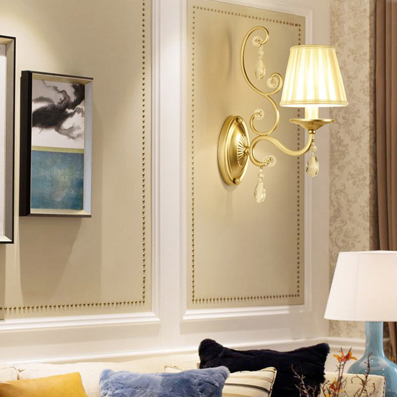 Rynx | Curved Arm Wall Light Contemporary Crystal 1/2-Light Wall Mounted Lighting with/without Shade in Brass