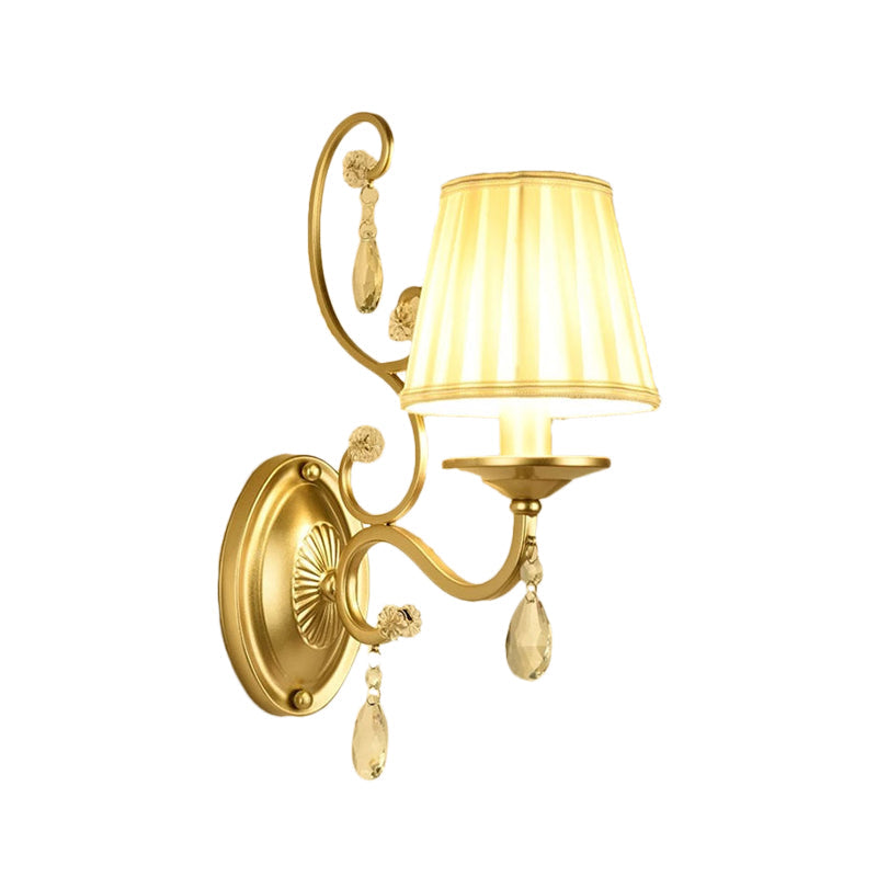 Rynx | Curved Arm Wall Light Contemporary Crystal 1/2-Light Wall Mounted Lighting with/without Shade in Brass