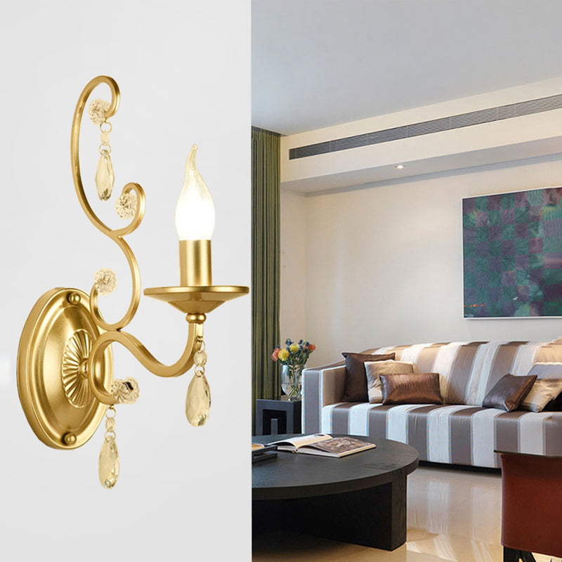 Rynx | Curved Arm Wall Light Contemporary Crystal 1/2-Light Wall Mounted Lighting with/without Shade in Brass