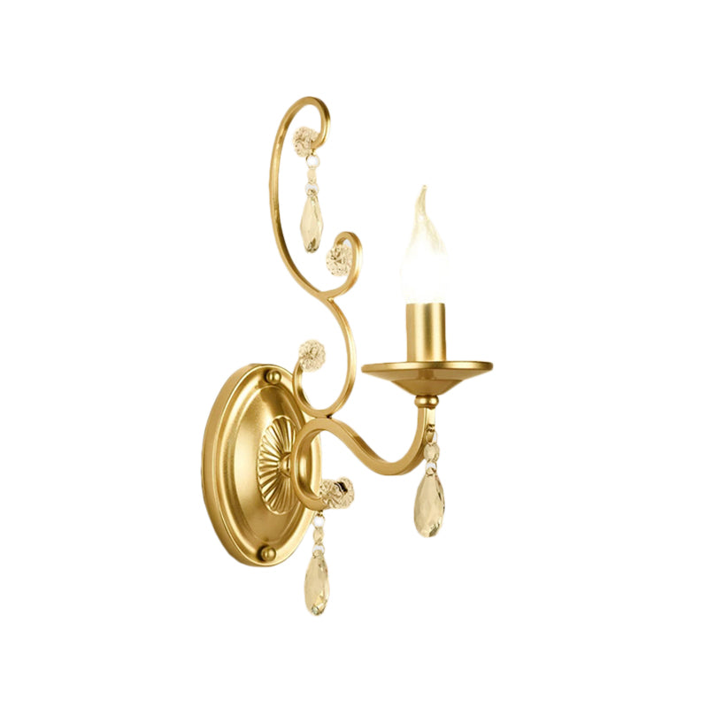 Rynx | Curved Arm Wall Light Contemporary Crystal 1/2-Light Wall Mounted Lighting with/without Shade in Brass