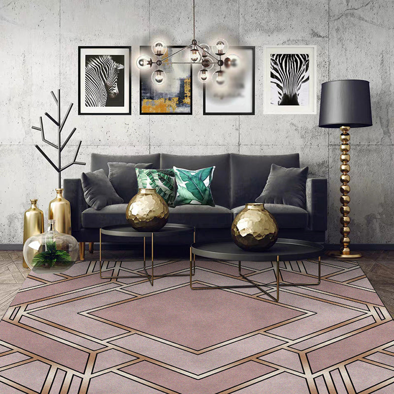 Rynx | Nordic Geometric Print Rug Pink Polyester Rug Machine Washable Non-Slip Backing Area Rug for Bedroom