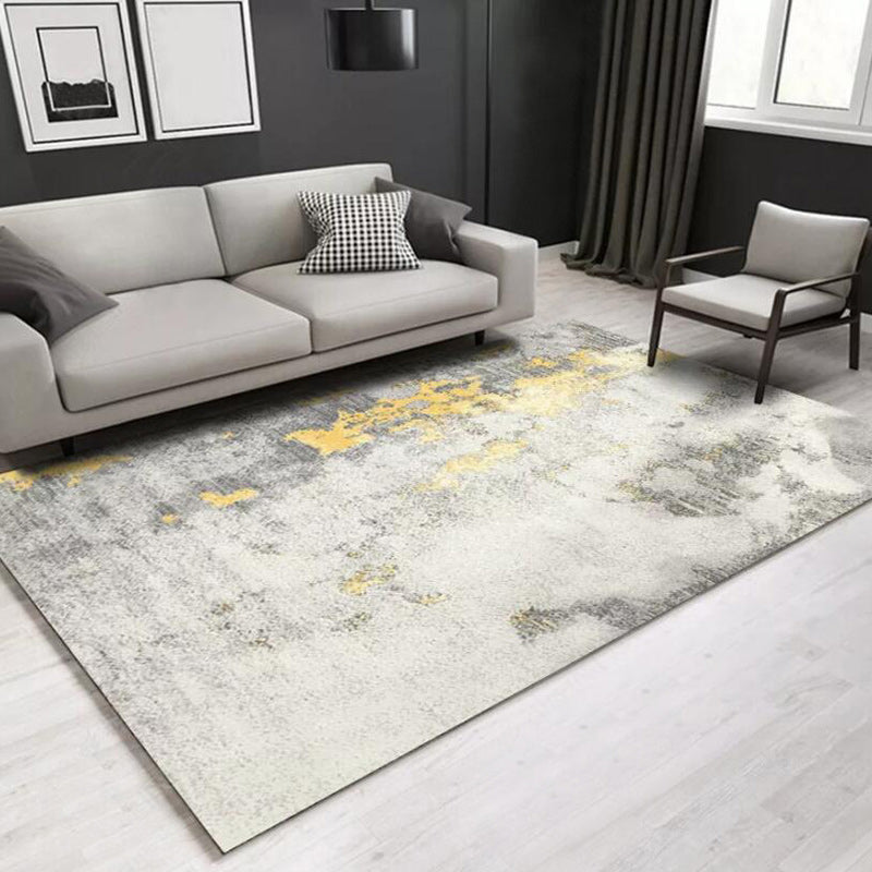 Rynx | Stylish Abstract Rug White and Gold Casual Rug Polyester Washable Non-Slip Bottom Carpet for Living Room