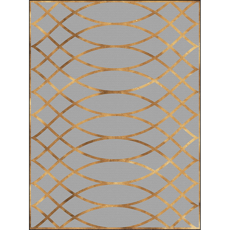 Rynx | Contemporary Geometric Pattern Rug Grey and Golden Polyester Rug Machine Washable Non-Slip Backing Area Rug for Bedroom