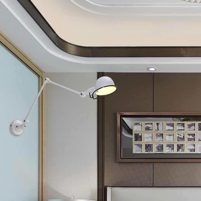 Rynx | Black/White Swing Arm Wall Light with Bowl Shade Industrial Metal 1 Head Hallway Wall Lamp