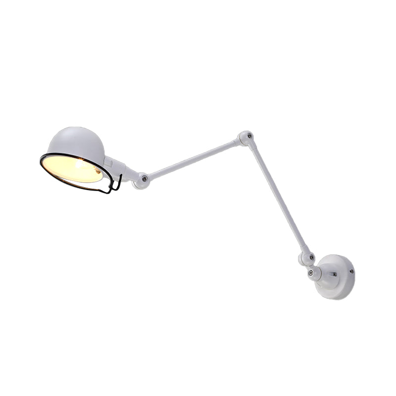 Rynx | Black/White Swing Arm Wall Light with Bowl Shade Industrial Metal 1 Head Hallway Wall Lamp