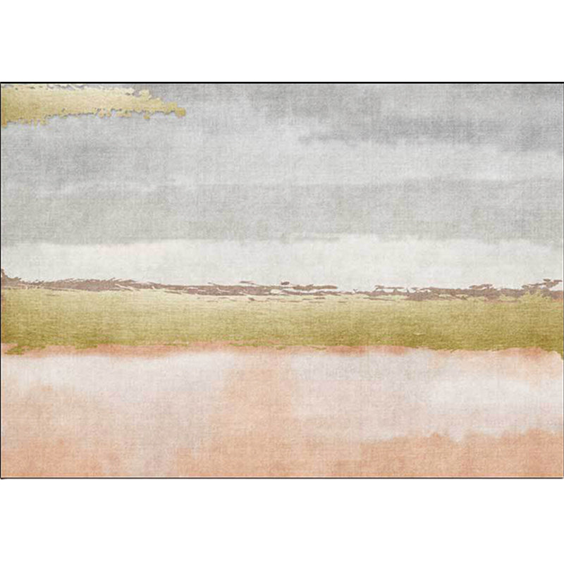 Rynx | Modern Abstract Rug Grey and Pink Polyester Rug Machine Washable Non-Slip Area Rug for Bedroom