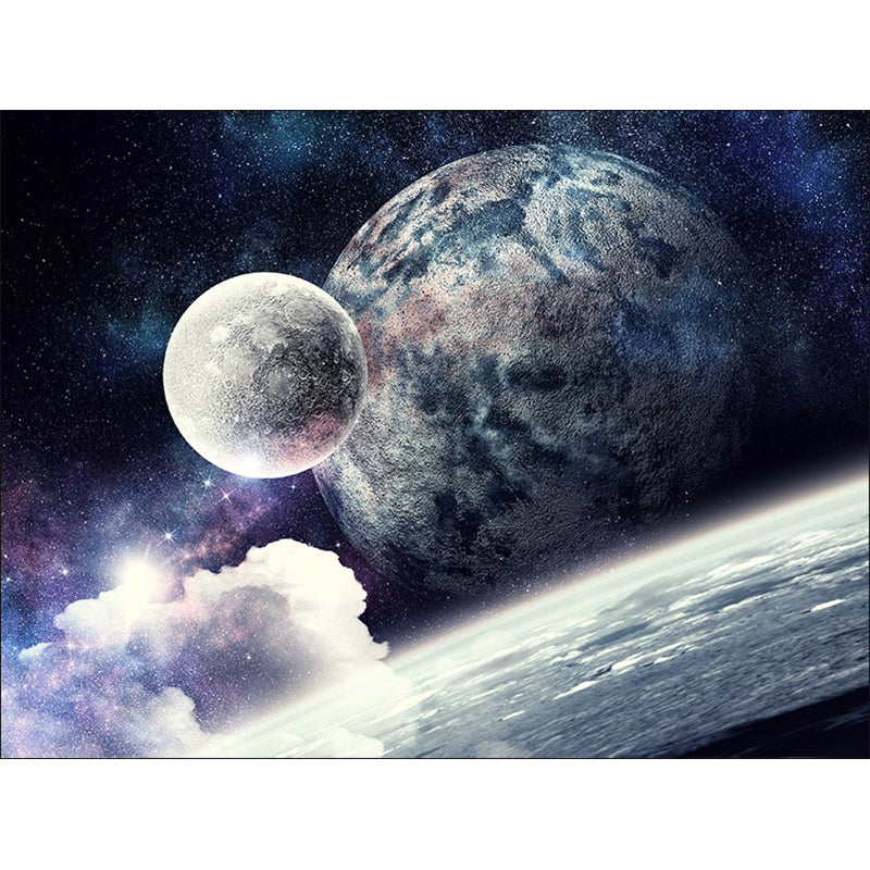 Rynx | Blue and Purple Bedroom Rug Modern Outer Space Planet Pattern Area Rug Polyester Washable Carpet