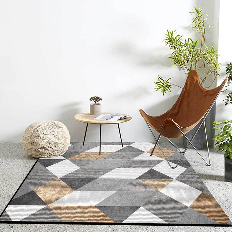 Rynx | Stylish Geometric Pattern Rug Grey Novelty Rug Polyester Washable Anti-Slip Backing Area Rug for Bedroom