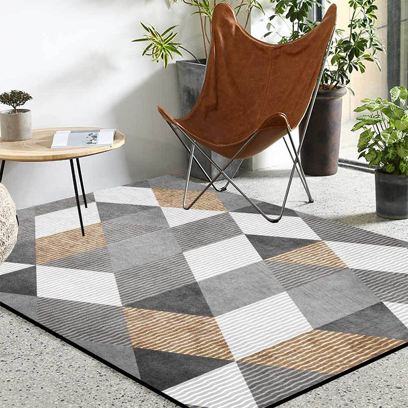 Rynx | Stylish Geometric Pattern Rug Grey Novelty Rug Polyester Washable Anti-Slip Backing Area Rug for Bedroom