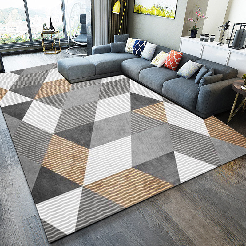 Rynx | Stylish Geometric Pattern Rug Grey Novelty Rug Polyester Washable Anti-Slip Backing Area Rug for Bedroom
